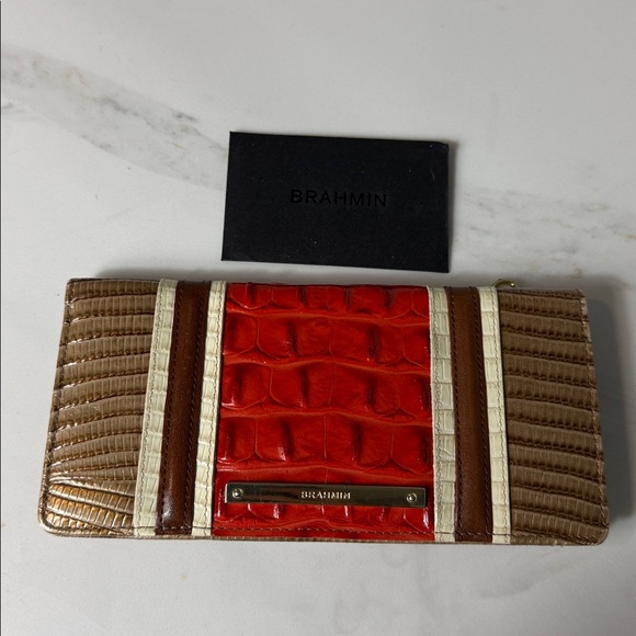 Brahmin Handbags - Brahmin Ady Wallet Cabana Vertical Vineyard Genuine leather orange gold tan New